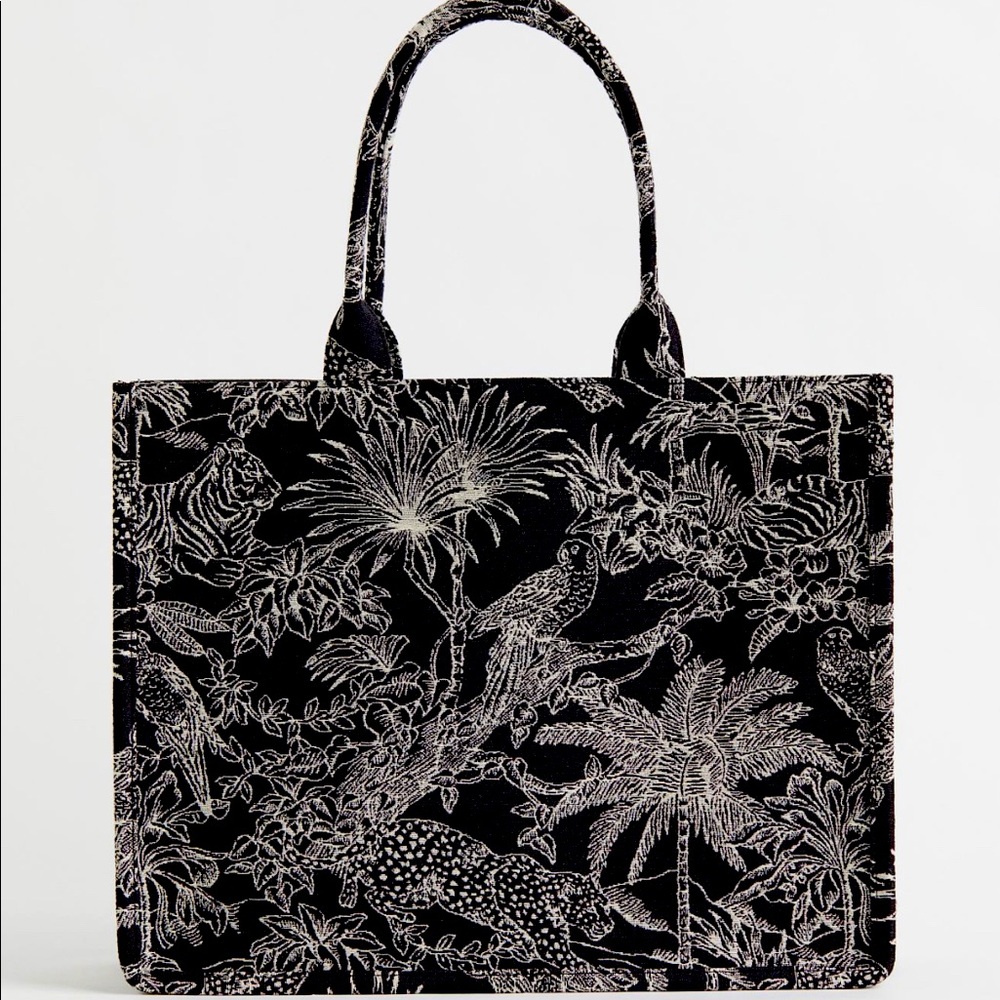 H & M Large black Jacquard tote bag